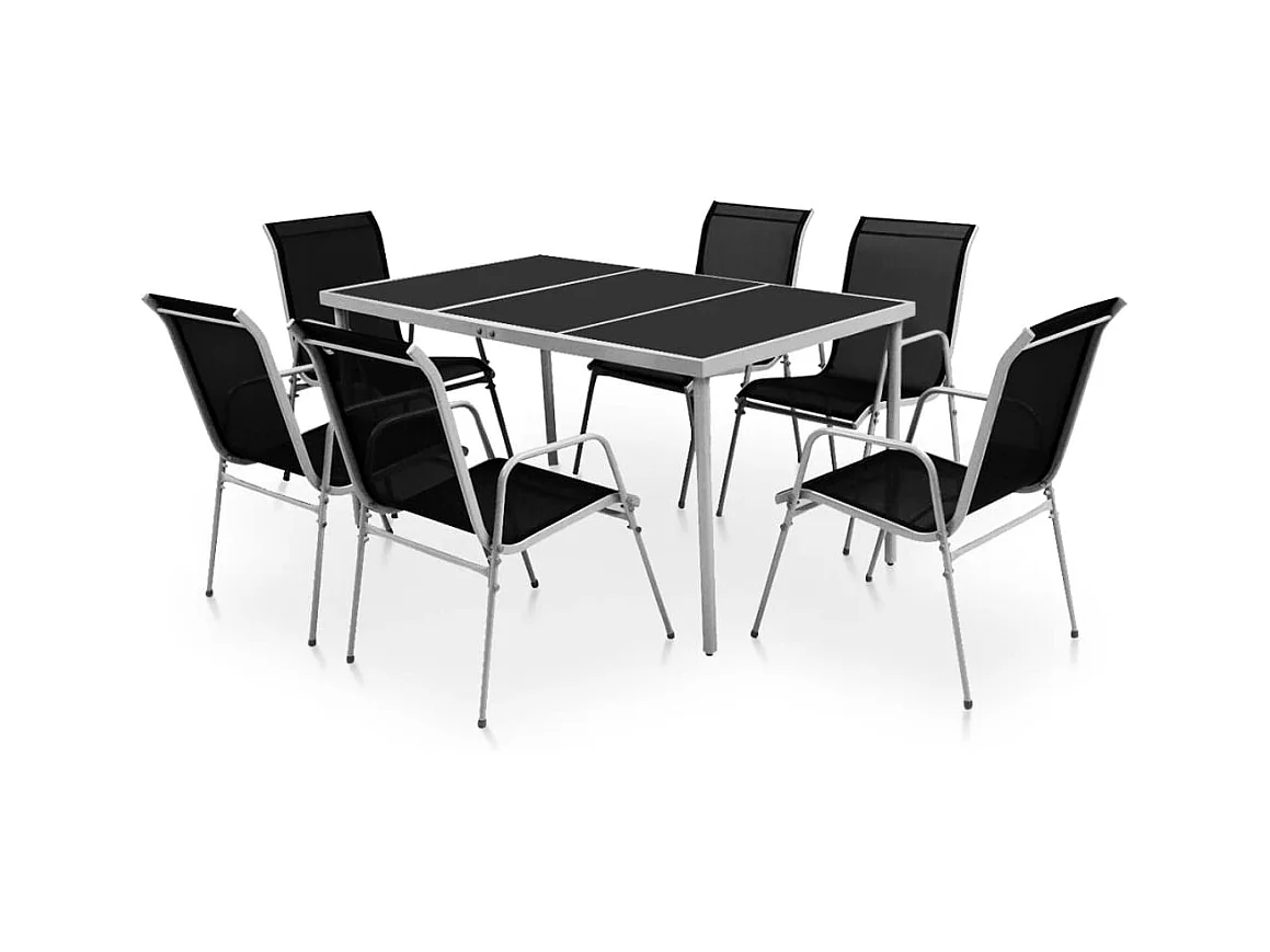 Garden Furniture -  Ensemble à manger d'extérieur 7 pcs Acier Noir