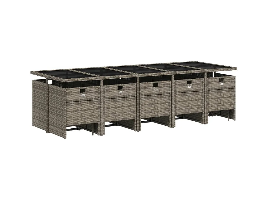 Steno  Set comedor de jardín con cojines 15 pzas ratán sintético gris