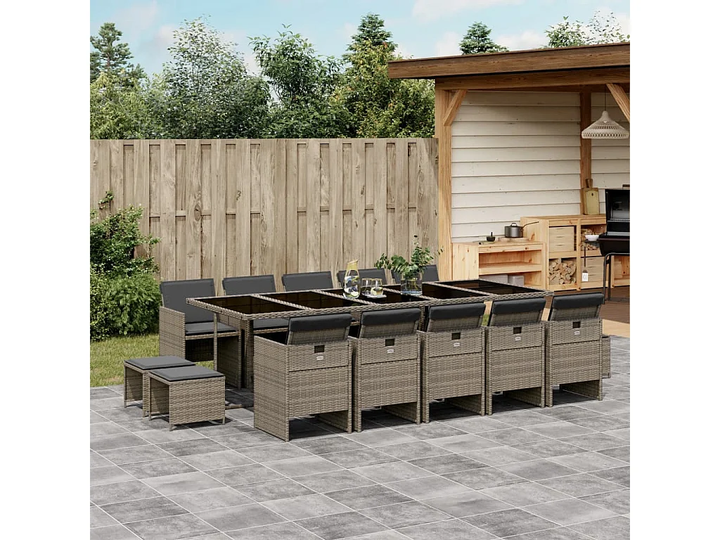 Steno  15-delige Tuinset met kussens poly rattan grijs