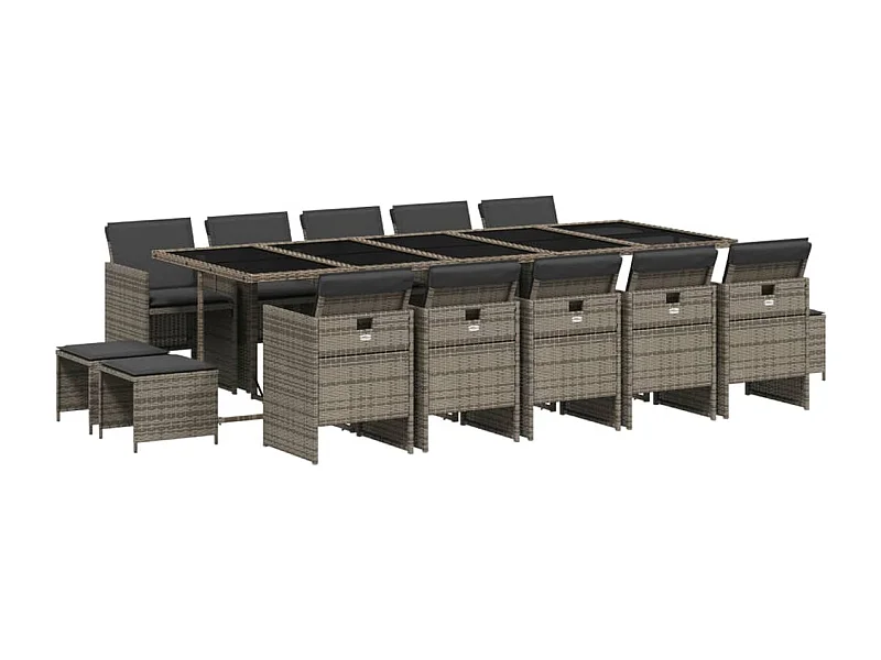 Steno  15-delige Tuinset met kussens poly rattan grijs