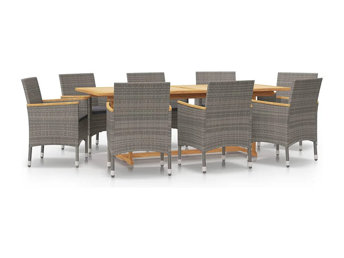 Prolenta Premium -  Ensemble à manger de jardin 9 pcs avec coussins Gris