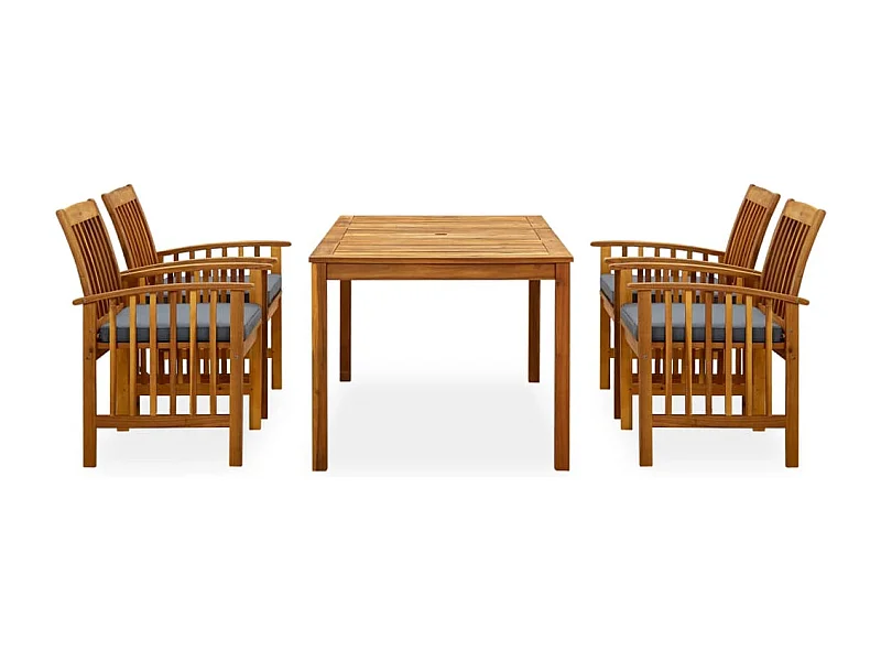 Haenara  Set comedor de jardín 5 pzas y cojines madera maciza de acacia