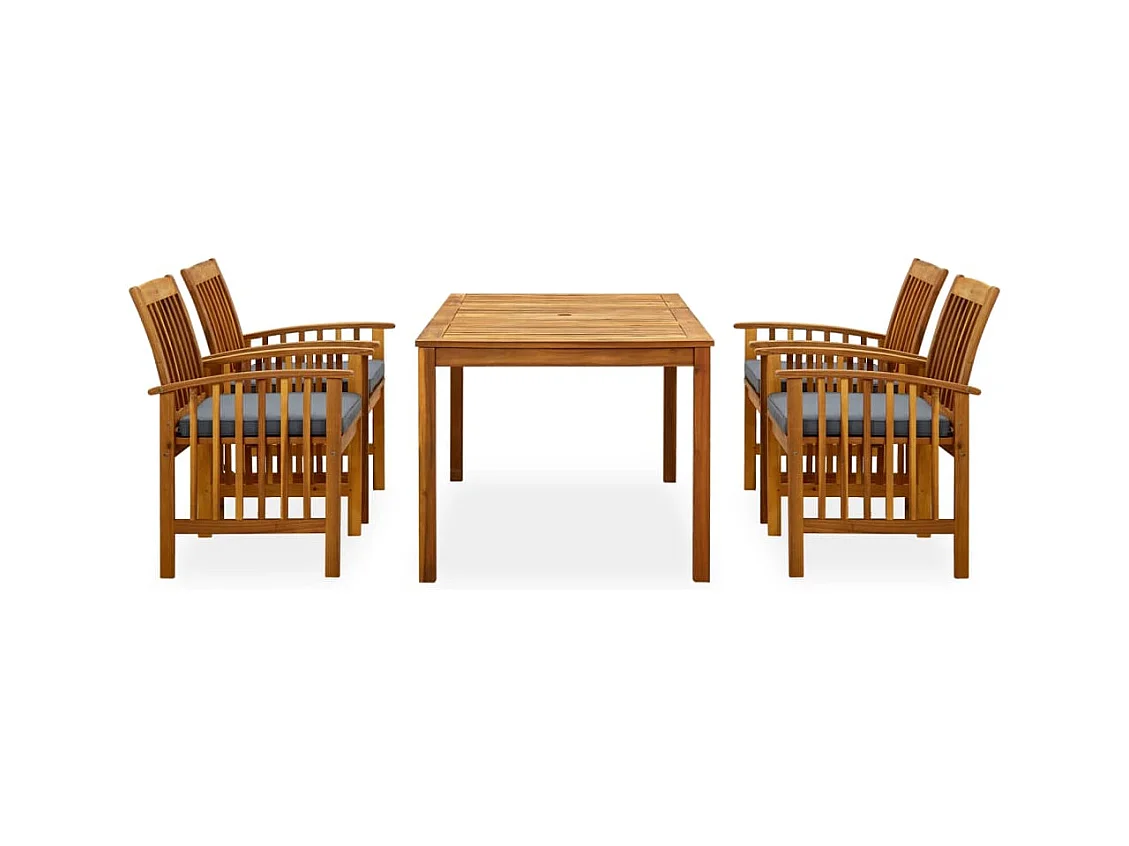 Haenara  Ensemble à manger de jardin 5 pcs avec coussins Acacia solide