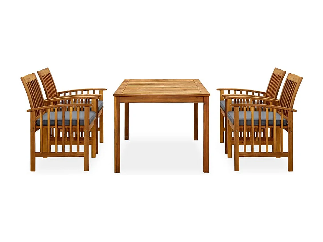 Haenara  Ensemble à manger de jardin 5 pcs avec coussins Acacia solide