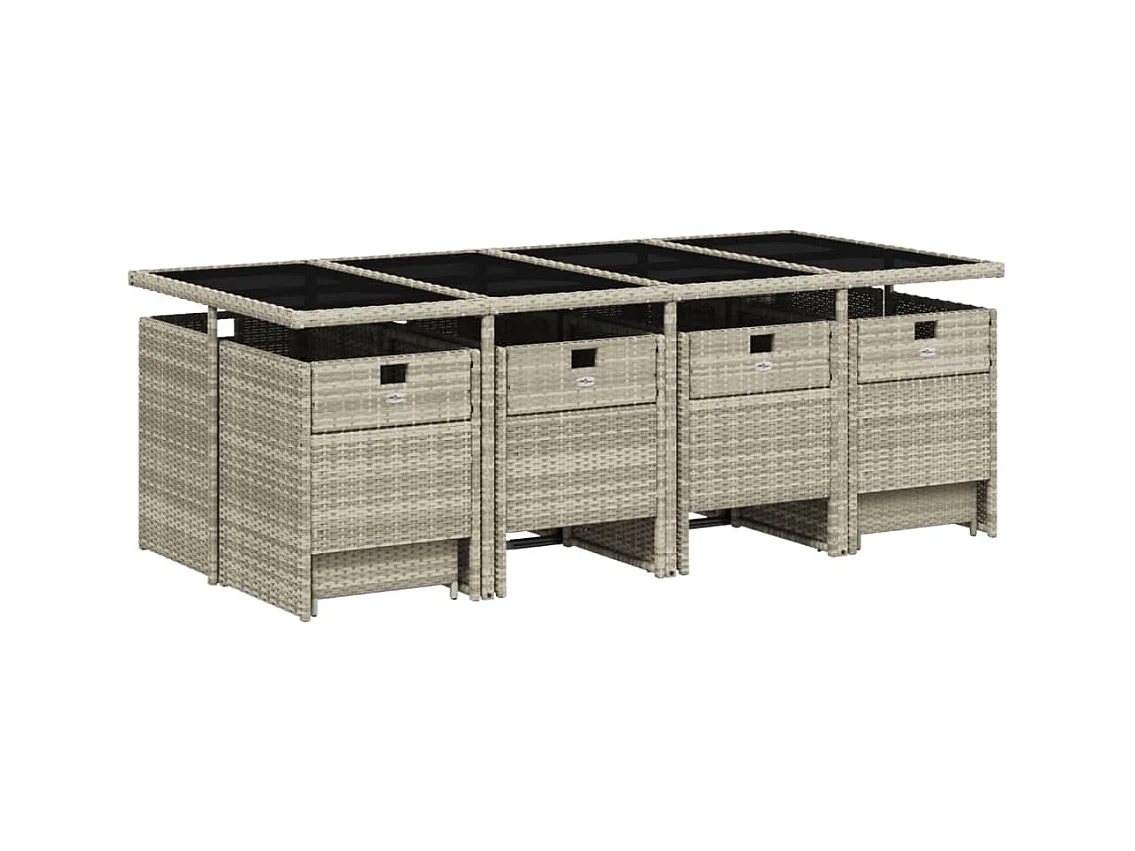 Steno  Ensemble à manger de jardin et coussins 13 pcs gris clair rotin