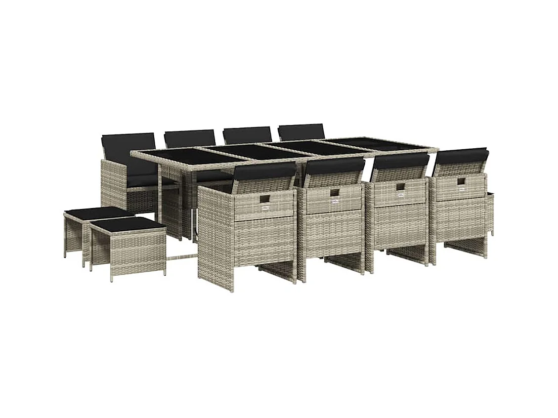Steno  Ensemble à manger de jardin et coussins 13 pcs gris clair rotin