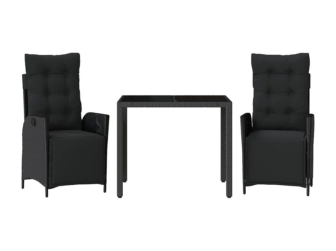 Prolenta Premium -  3-delige Tuinset met kussens poly rattan zwart