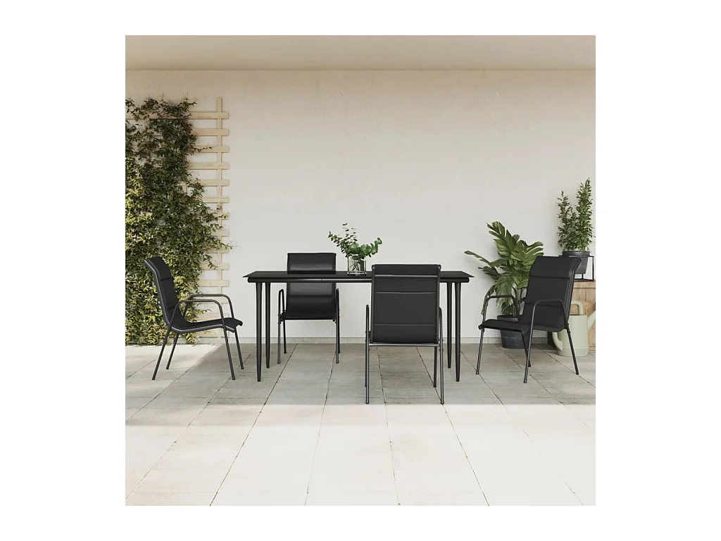 Årslev  Ensemble à manger de jardin 5 pcs noir textilène et acier