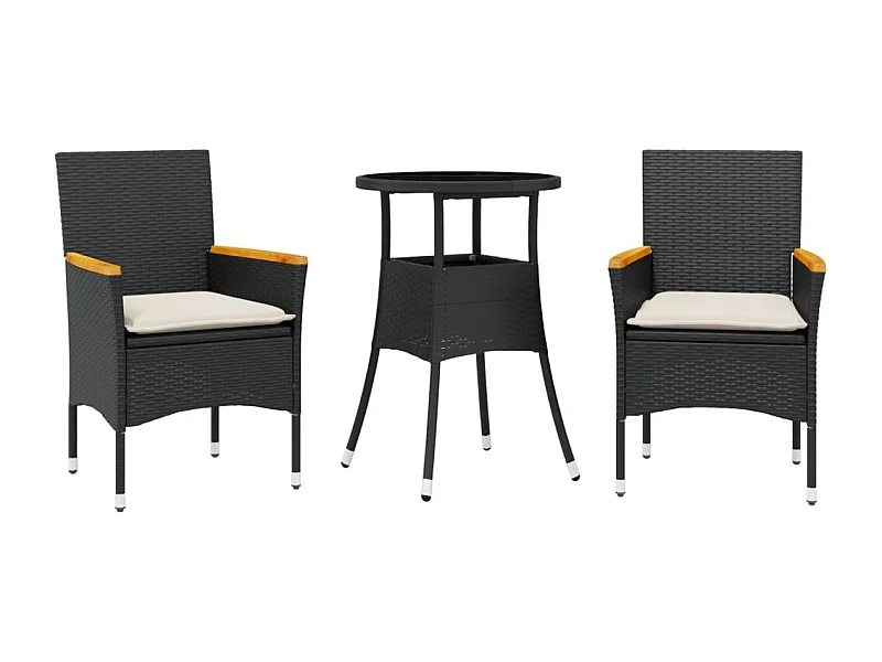 Eudes  Ensemble à manger de jardin et coussins 3 pcs noir rotin verre