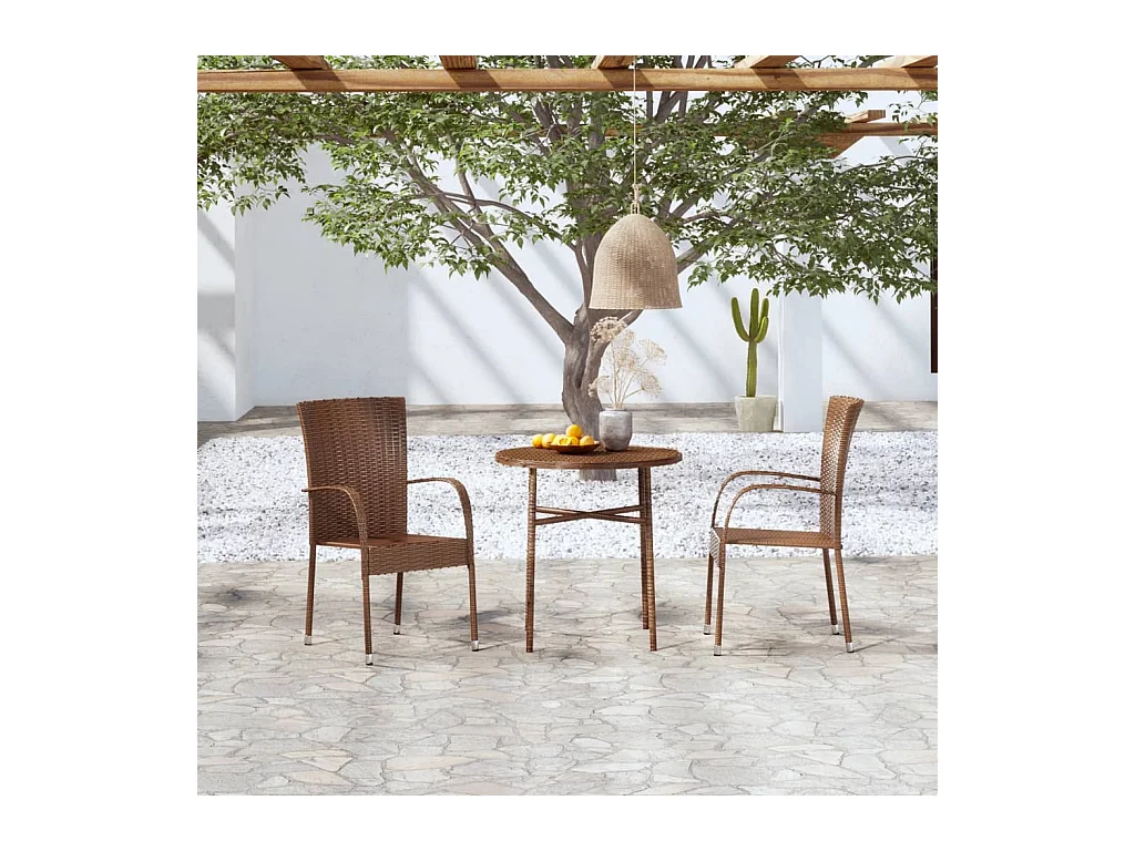 Eglantine  Ensemble à manger de jardin 3pcs Résine tressée Marron