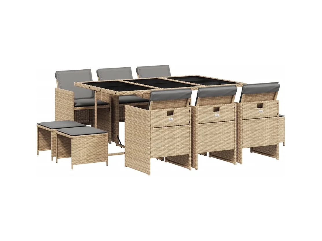 Bonno  11-delige Tuinset met kussens poly rattan gemengd beige