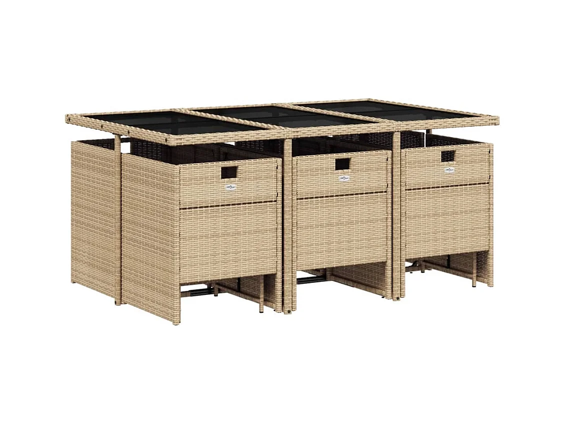 Bonno  11-delige Tuinset met kussens poly rattan gemengd beige