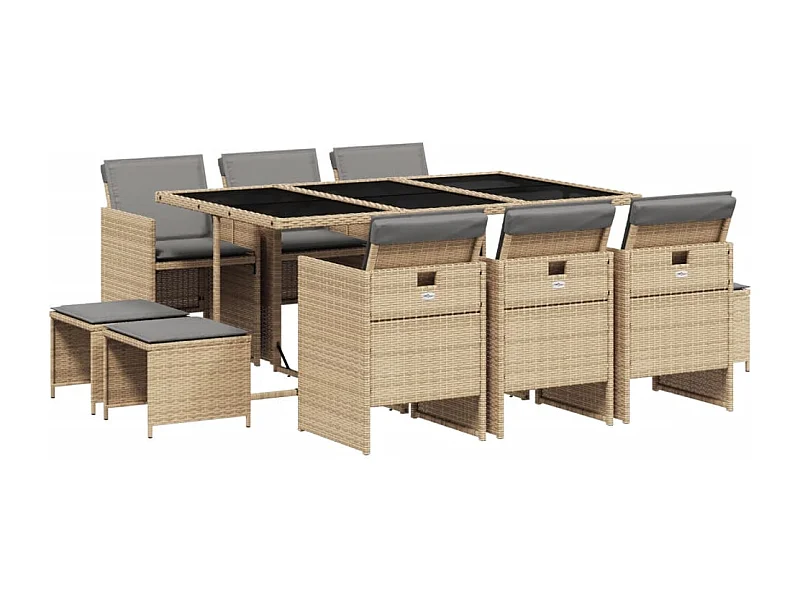 Bonno  Ensemble à manger de jardin et coussins 11 pcs mélange beige