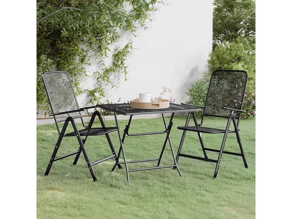 Leppävirta  Ensemble à manger de jardin 3 pcs Maille Métal Anthracite