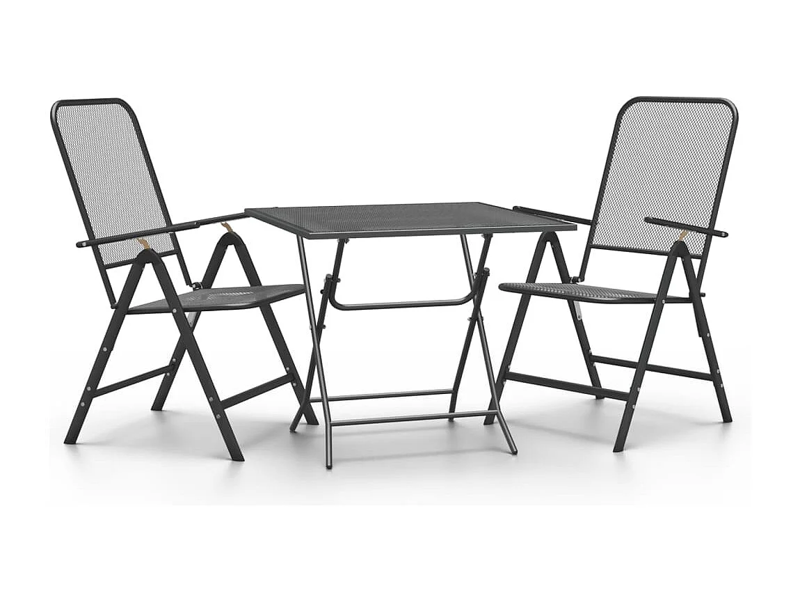 Leppävirta  Ensemble à manger de jardin 3 pcs Maille Métal Anthracite