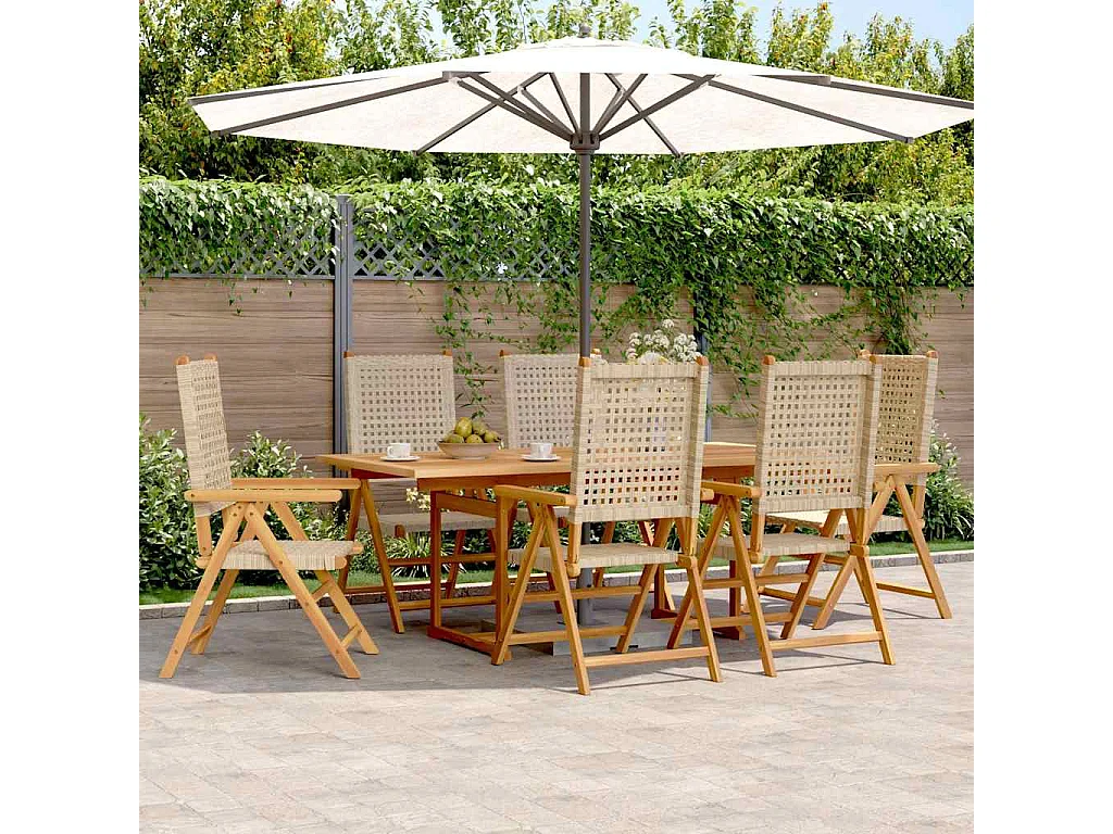 Grilda  Ensemble à manger de jardin 7 pcs beige rotin et bois massif