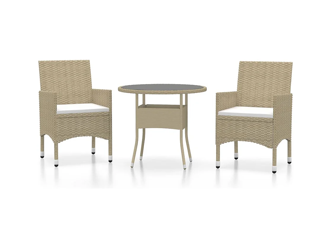 Seth  Ensemble à manger de jardin 3 pcs Résine tressée Beige