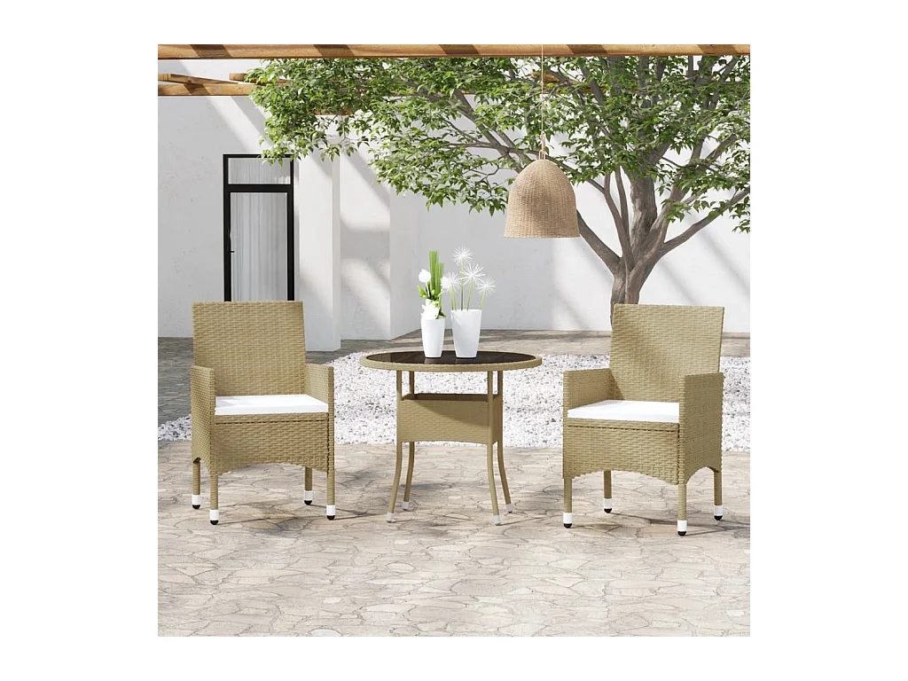 Seth  Ensemble à manger de jardin 3 pcs Résine tressée Beige