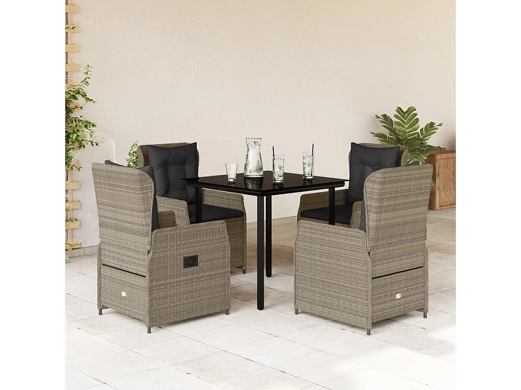 Garden Furniture -  Ensemble à manger de jardin et coussins 5 pcs gris clair rotin