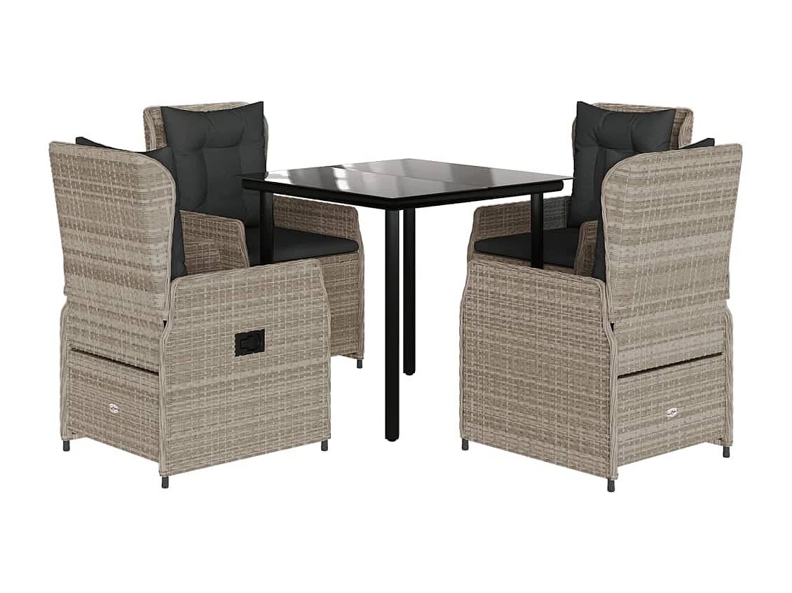 Garden Furniture -  Ensemble à manger de jardin et coussins 5 pcs gris clair rotin