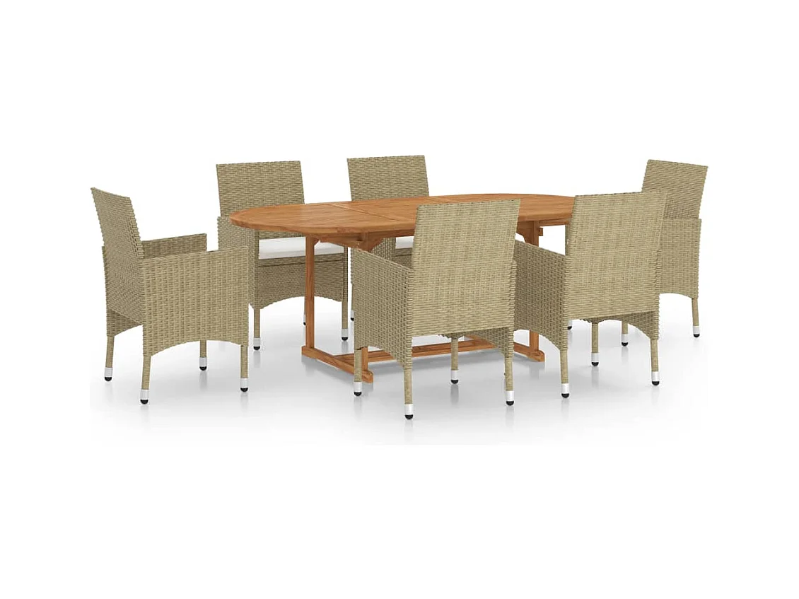 Norild  Ensemble à manger de jardin 7 pcs Résine tressée Beige