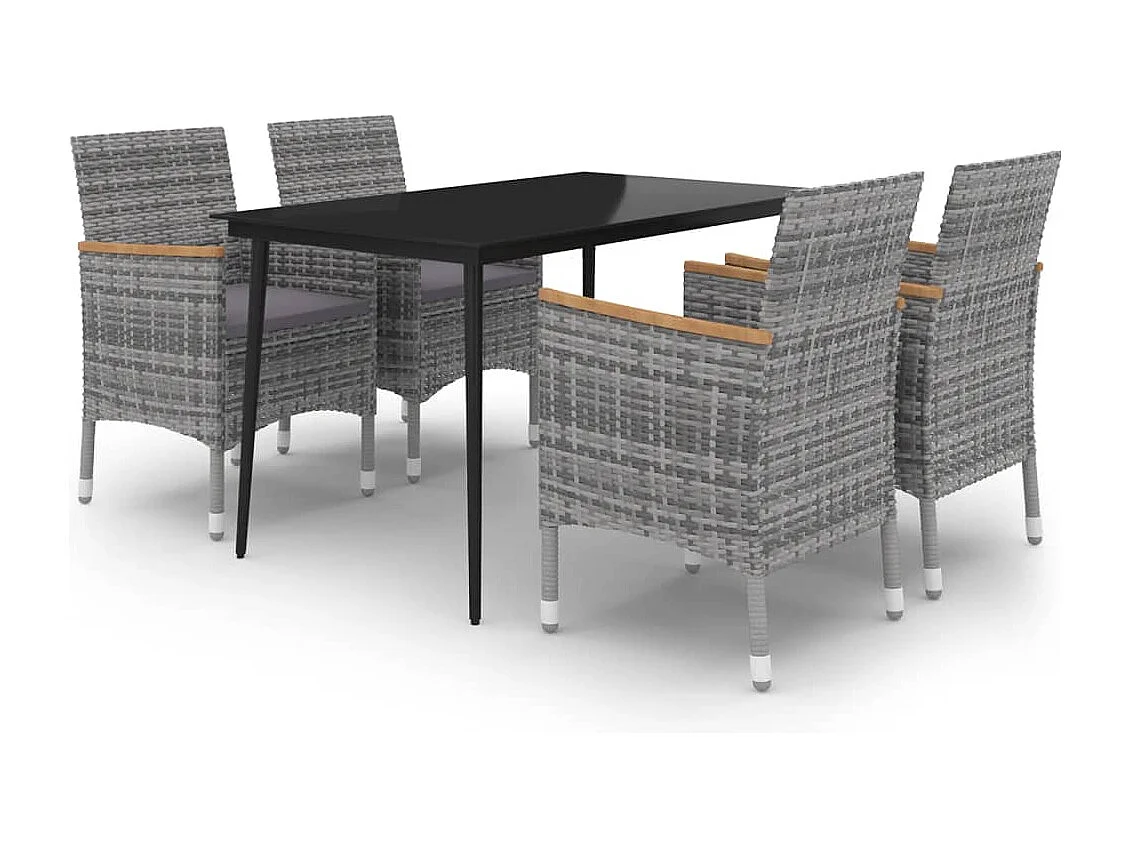 Morlan  Ensemble à manger de jardin coussins 5 pcs Résine tressée Verre