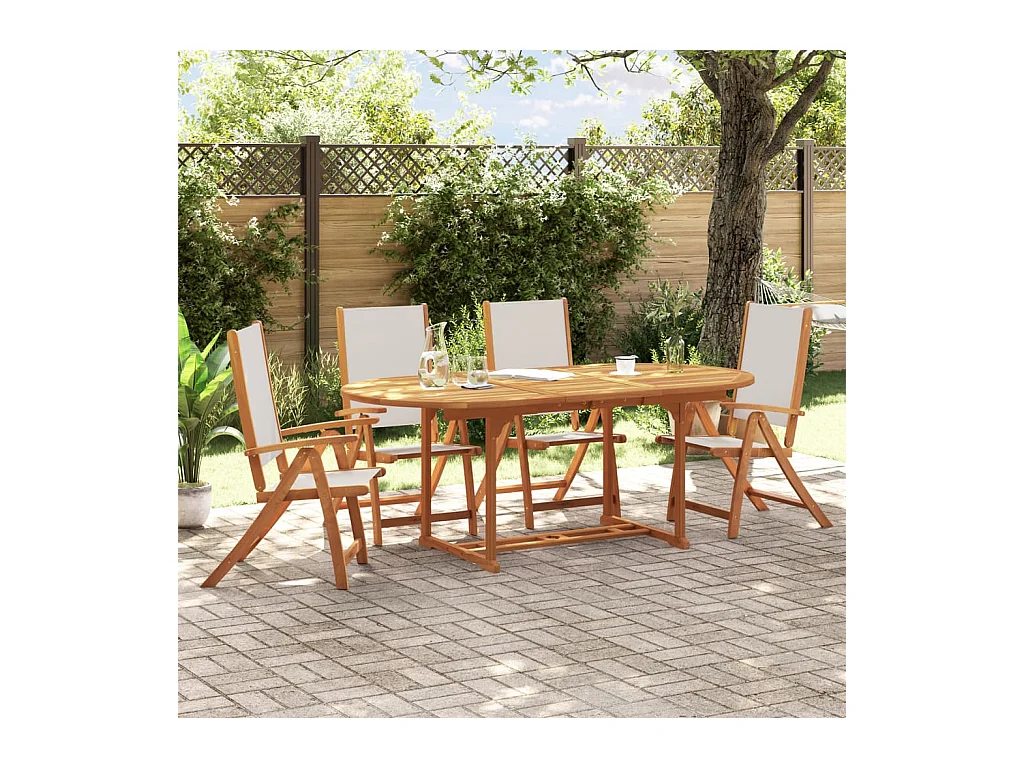 Yljo  Ensemble à manger de jardin 5pcs bois d'acacia solide textilène