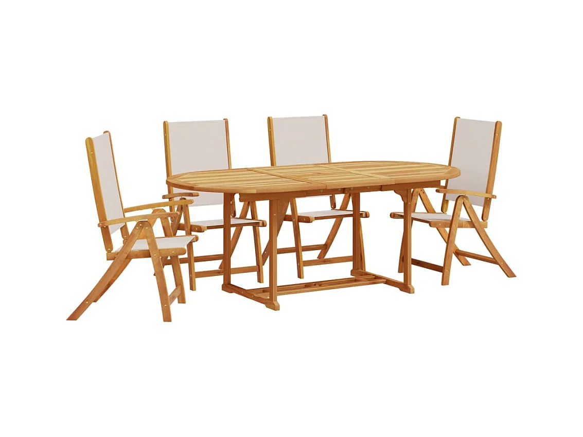 Yljo  Juego comedor de jardín 5 pzas madera maciza acacia y textileno