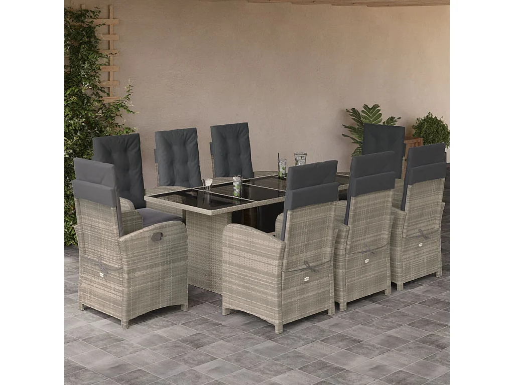 Thomian  9-delige Tuinset met kussens poly rattan lichtgrijs