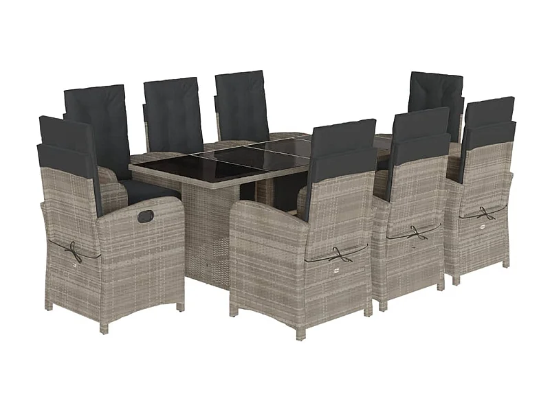 Thomian  9-delige Tuinset met kussens poly rattan lichtgrijs