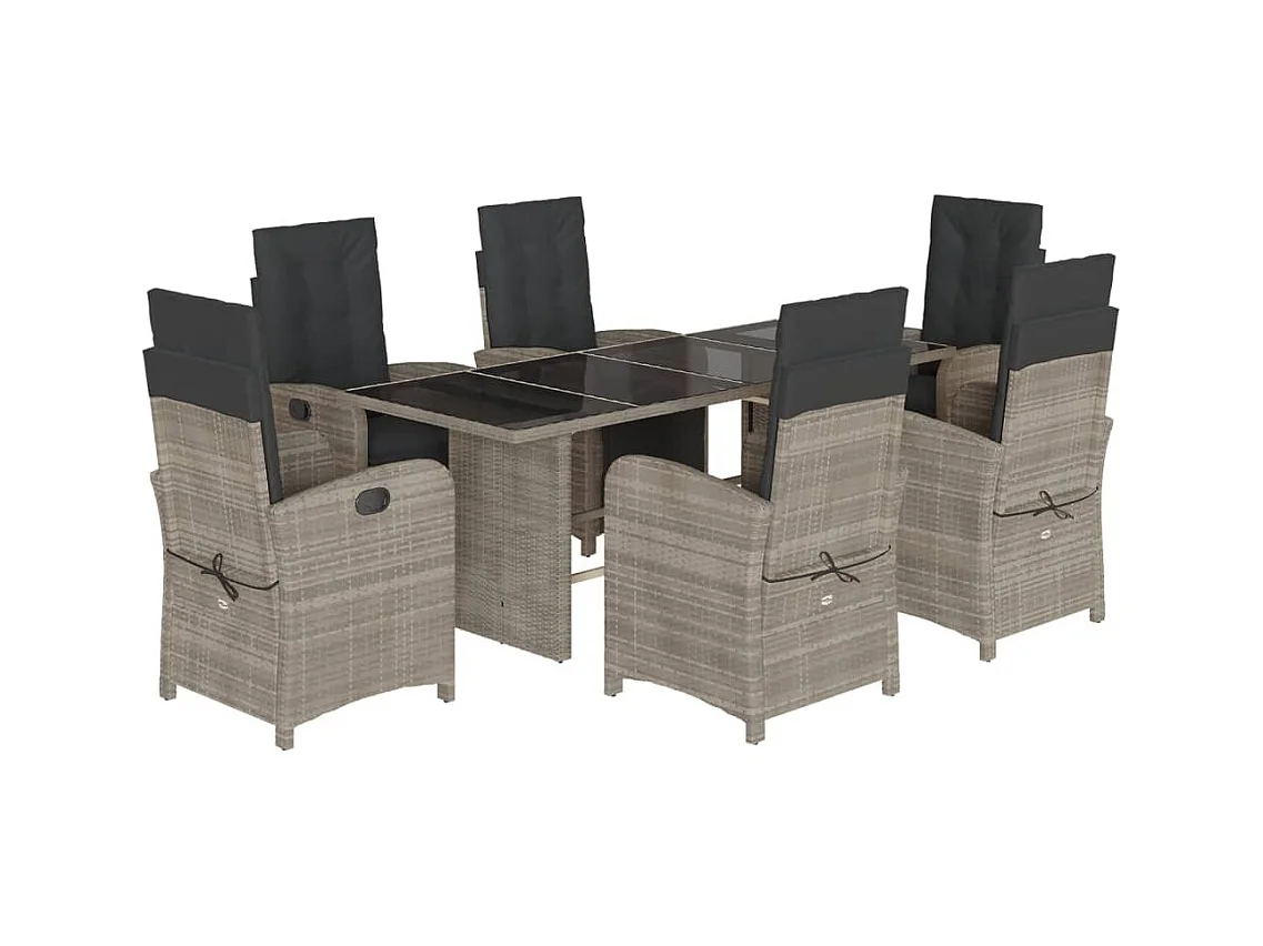 Thomian  Ensemble à manger de jardin et coussins 7 pcs gris clair rotin