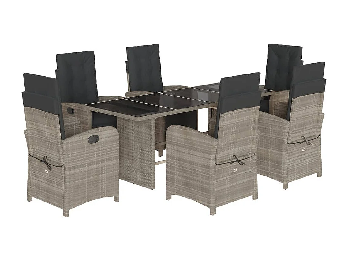 Thomian  7-delige Tuinset met kussens poly rattan grijs