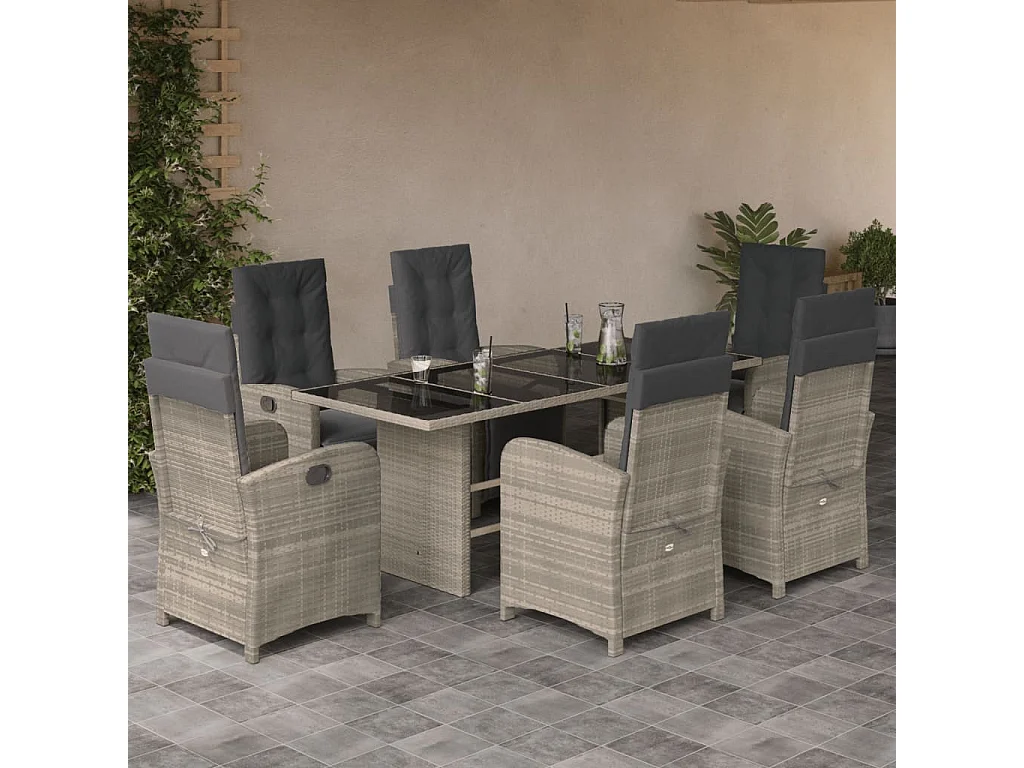 Thomian  7-delige Tuinset met kussens poly rattan grijs