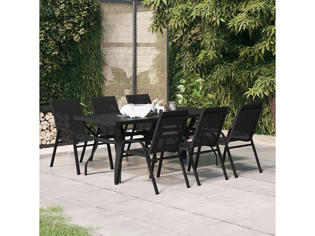 Katie Belle  Ensemble à manger de jardin 7 pcs Noir