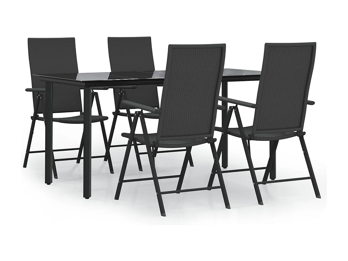 Sondrio  Ensemble à manger de jardin 5 pcs Noir Résine tressée
