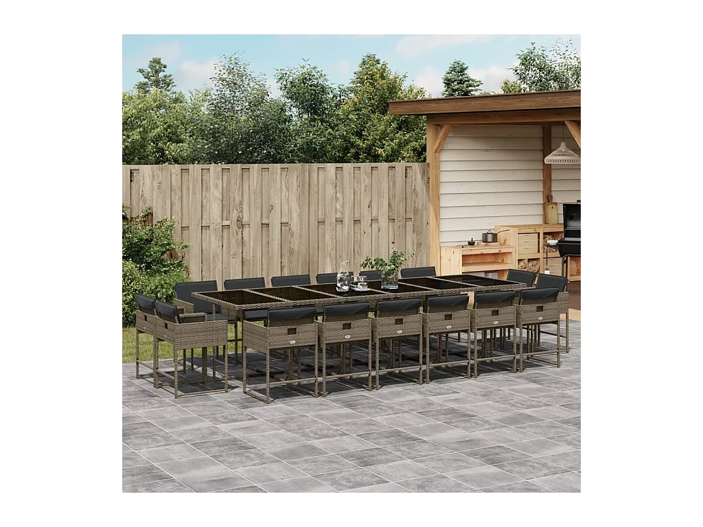 Brienne  Ensemble à manger de jardin 17 pcs et coussins résine tressée