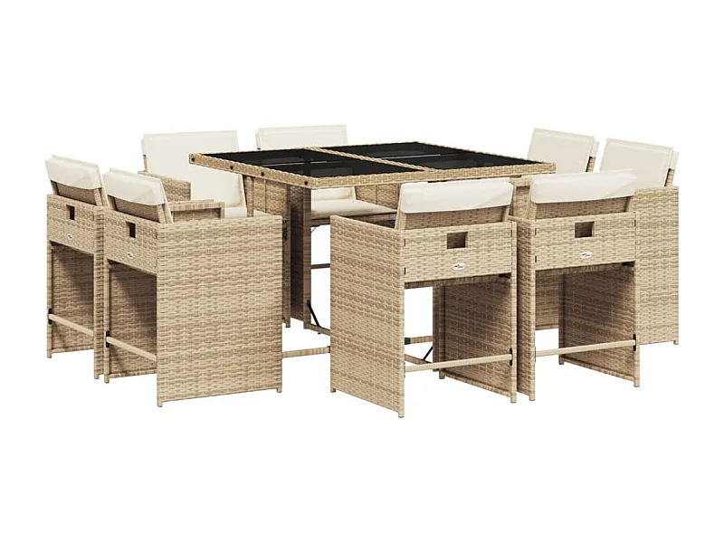 An Daingean  9-delige Tuinset met kussens poly rattan beige
