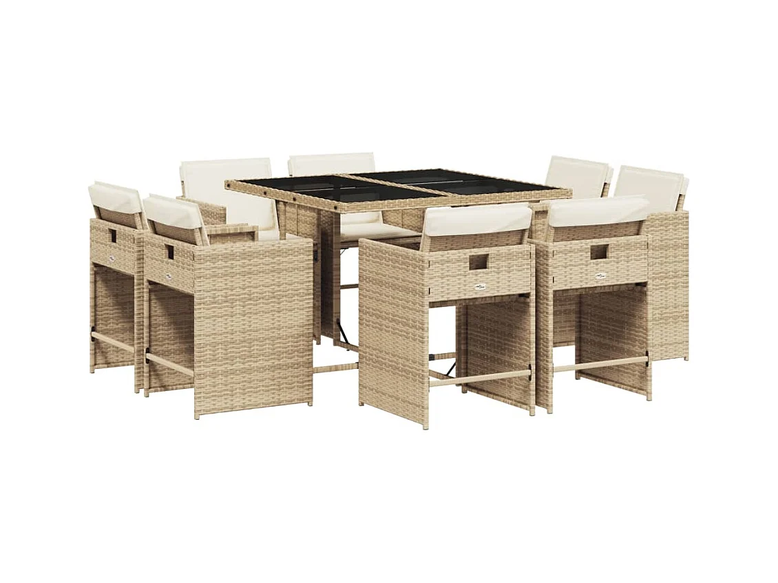 An Daingean  9-delige Tuinset met kussens poly rattan beige