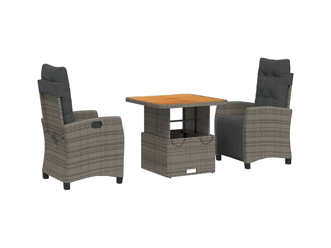 Spello  Ensemble à manger de jardin 3 pcs coussins gris résine tressée