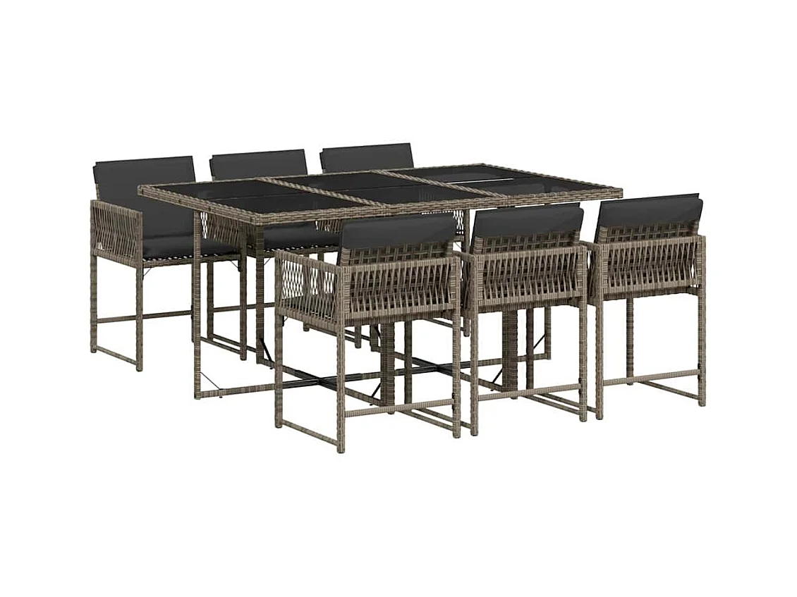 Sharif  Set comedor jardín 7 pzas y cojines ratán sintético gris