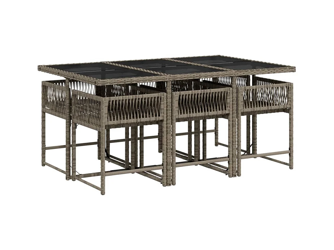 Sharif  Set comedor jardín 7 pzas y cojines ratán sintético gris