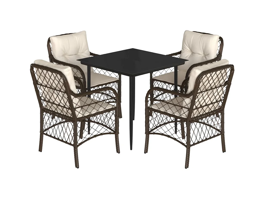 Zynrik  Set comedor de jardín 5 piezas y cojines ratán sintético marrón