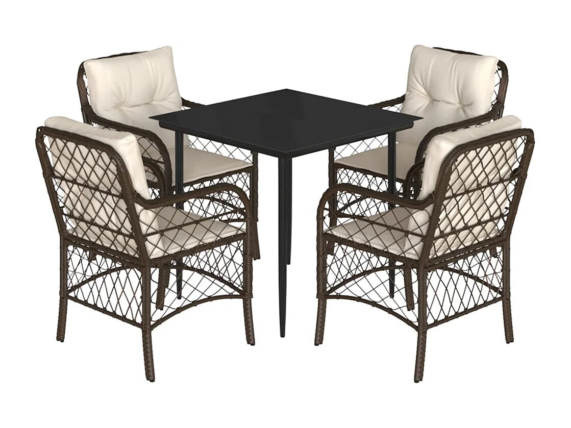 Zynrik  Ensemble à manger de jardin 5 pcs et coussins marron poly rotin