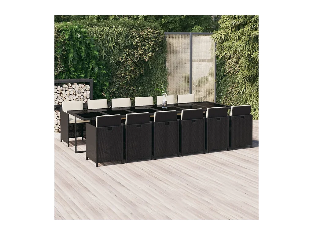 Browns Mills  Ensemble à manger de jardin coussins 13 pcs Résine tressée Noir