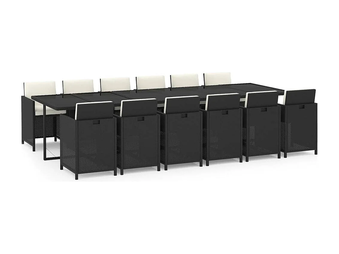 Browns Mills  Set comedor de jardín 13 pzas con cojines ratán sintético negro