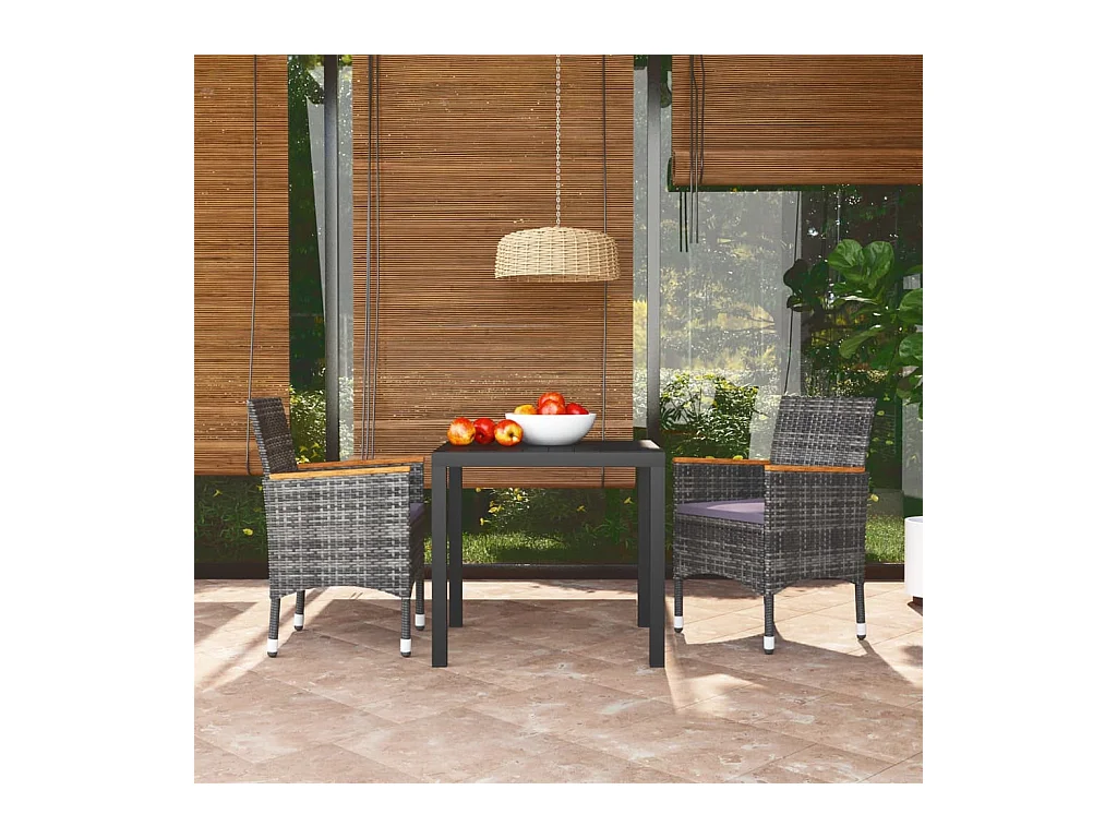 Kelly  Ensemble à manger de jardin coussins 3pcs Résine tressée Gris