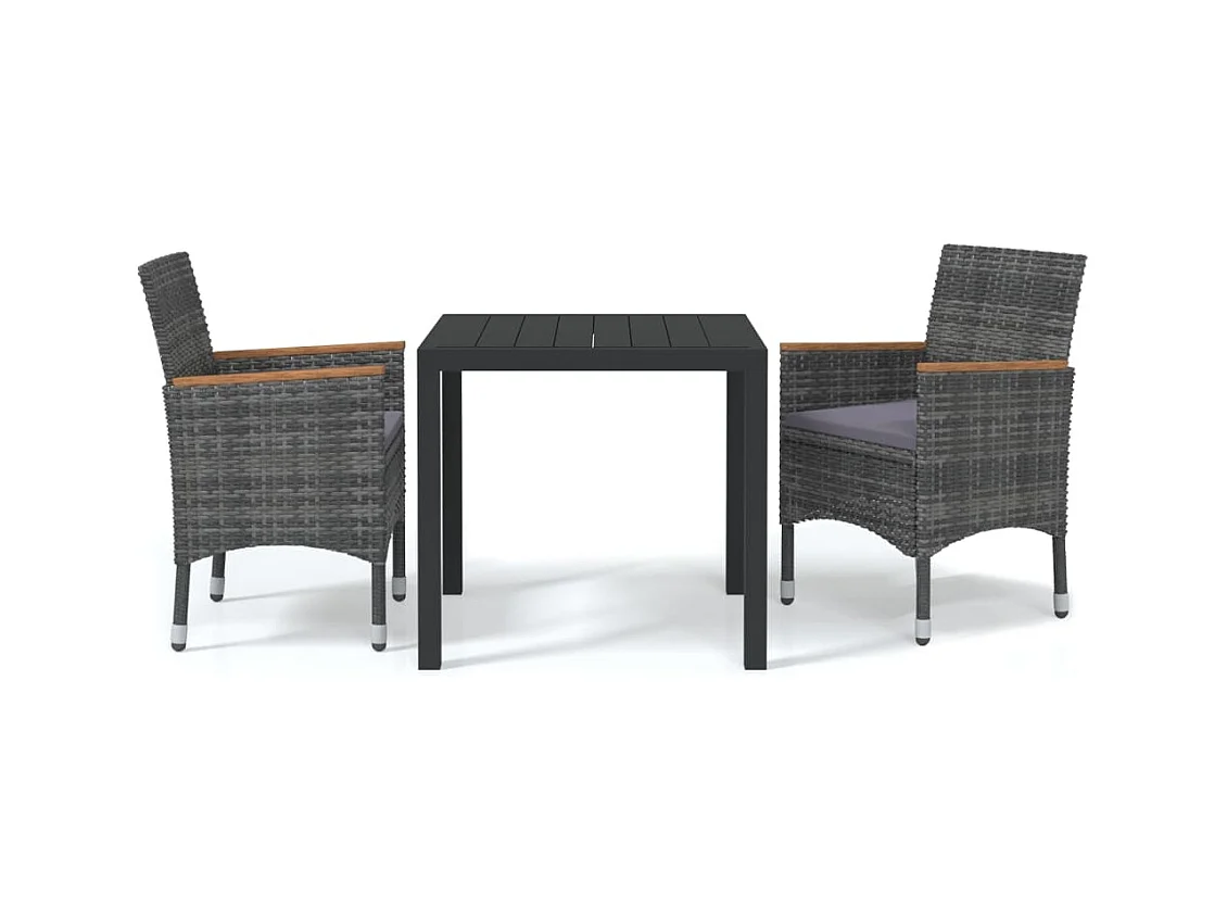 Kelly  Ensemble à manger de jardin coussins 3pcs Résine tressée Gris