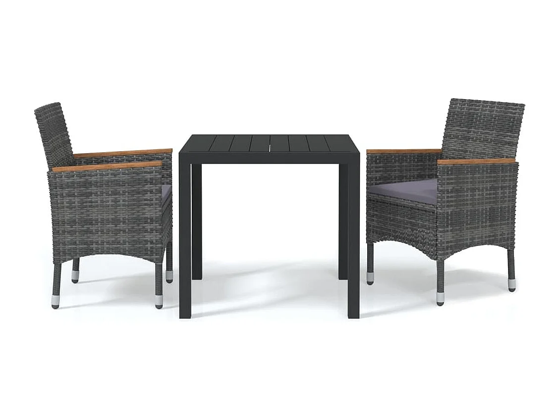 Kelly  Ensemble à manger de jardin coussins 3pcs Résine tressée Gris