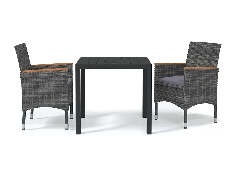 Kelly  Ensemble à manger de jardin coussins 3pcs Résine tressée Gris