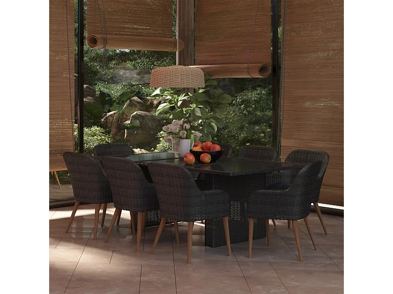 Garden Furniture -  Ensemble à manger de jardin 9 pcs Résine tressée Noir